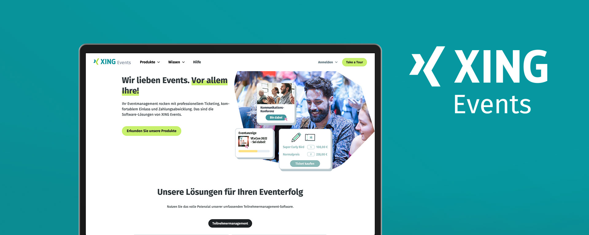 coma Kundenprojekte XING Events Hero Ansicht Ergebnis Website Facelift
